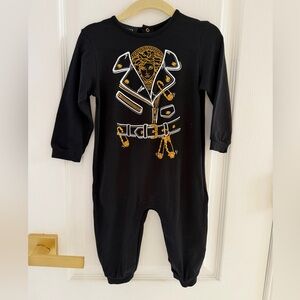 Versace Baby Medusa Jacket Romper & Bib Set 9–12M Black New w Tags & box